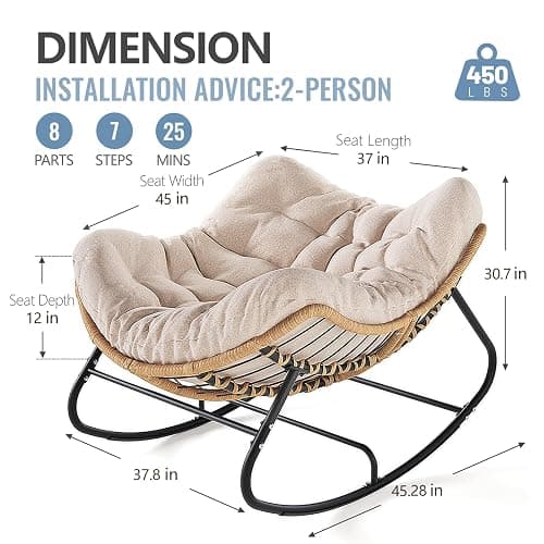 SWITTE Outdoor Rocking Chair, Oversized Patio Papasan Rocker, Comfy Wicker Reading Lounge, Indoor Egg Chair for Bedroom, Living Room, Porch, Garden, Lawn-Cream thumbnail 3