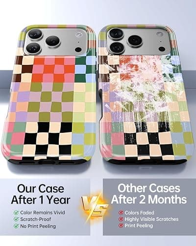 TAMUEL Colorful Checkered Phone Case for iPhone 17 Pro Max, Compatible with Magsafe, Trendy Cute Gingham Aesthetic Fun Magnetic Slim Shockproof Protective Women Girl Cover Case thumbnail 7