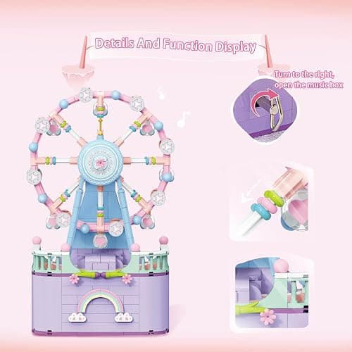R HOME STORE Music Box Building Toys, Rotating Ferris Wheel DIY Building Block for Girls and Boys 6-12 Years Old, 710 pcs, Valentine for Adults and Aged 8 9 10 11 12 Kids thumbnail 4