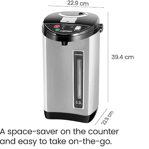 Chefman Electric Hot Water Pot Urn w/ Auto & Manual Dispense Buttons, Safety Lock, Instant Heating for Coffee & Tea, Auto-Shutoff/Boil Dry Protection, Insulated Stainless Steel, 5.3L/5.6 Qt/30+ Cups - 5.6 Quarts thumbnail 2