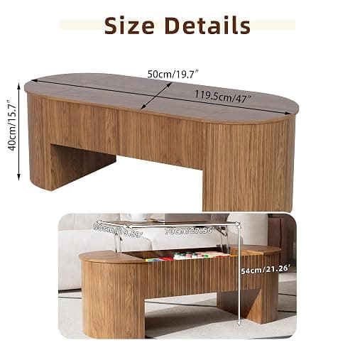 Lift Top Coffee Table with Hidden Storage, 47 Inch Oval Mid Century Modern Coffee Table with Lifting Top for Living Room, Large Wooden Center Table for Home Office (Walnut) thumbnail 2