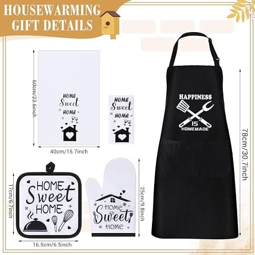 Patelai 17 Pcs House Warming Gifts New Home, Housewarming Gift Basket for New Homeowner Sweet Couples Home Supplies Include Apron Bamboo Spoons Cutting Board Gloves Cards with Black Present Box thumbnail 3