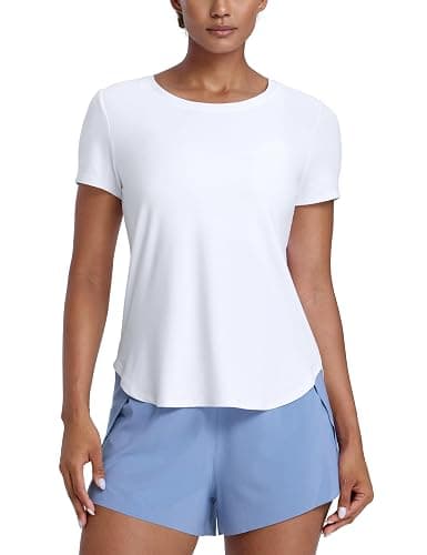 CRZ YOGA Cloudweight Workout Tops for Women Lightweight Athletic Short Sleeve Shirts Gym Running Side Slit T-Shirts - Image 1