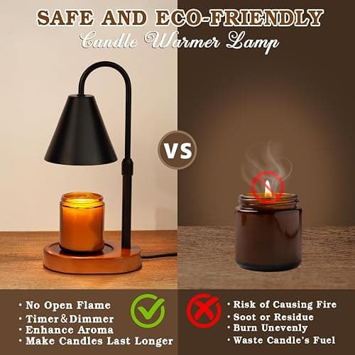 Candle Warmer Lamp With Timer Dimmable, Christmas Birthday Gifts for Women Mom, Modern Candle Lamp, Black Candle Warmer for Jar Scented Candles, Home Decor, Vintage Wax Melt Warmer with 2 Bulbs thumbnail 7