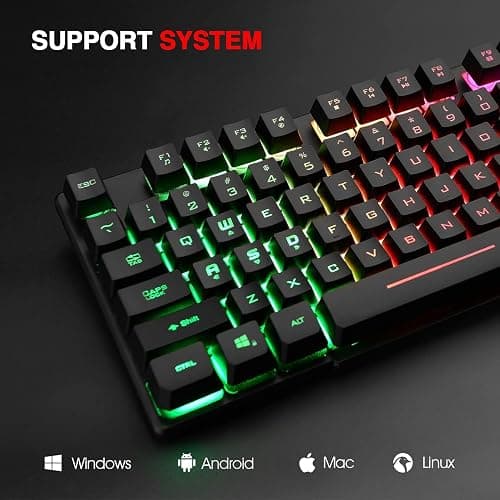 Rii RK100+ Multiple Color Rainbow LED Backlit Large Size USB Wired Mechanical Feeling Multimedia PC Gaming Keyboard,Office Keyboard for Working or Primer Gaming,Office Device thumbnail 6