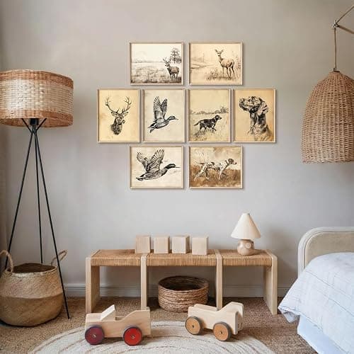 Vintage Nursery Wall Art Decor Baby Boy Room Prints Hunting Animal Canvas Wall Decor Woodland Nursery Pictures Rustic Animal Sketch Poster Vintage Cabin Artwork for Kids Bedroom 8x10x8 Inch Unframed thumbnail 5