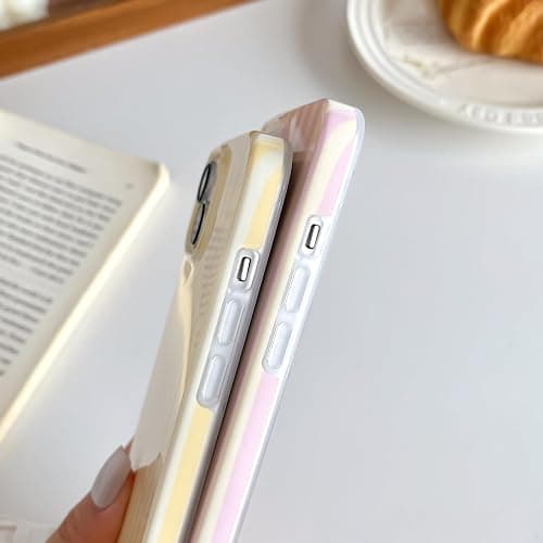 Yeddabox for iPhone 13 Case Cute Striped Phone Case Soft TPU Slim Shockproof Phone Cover for Women Girls, Pink and Yellow thumbnail 4