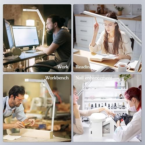 BZBRLZ LED Desk Lamp, Manicure Table Lamp, 16" Lamp Head, Dimmable Eye-Caring Drafting Light with 3 Color Modes, 10 Brightness Levels & Adapter, Memory Function(White) thumbnail 6