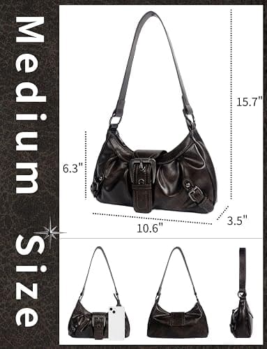 Gleease Dark Brown Purse For Women Chocolate Brown Shoulder Bag Handbag Espresso Vintage Small Leather Purse Y2K Hobo Bags thumbnail 5