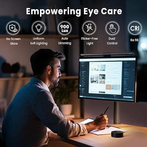 Quntis Computer Monitor Lamp, Screen Monitor Light Bar for Eye Caring, USB Reading LED Task Lamp with Auto-Dimming, Dimmable Light Bar, Touch Control, No Glare Space Saving Home Office Desk Lamps thumbnail 2
