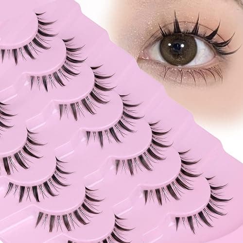 False Eyelashes Wispy Manga Lashes Natural Look Japanese Anime Lashes Manhua Effect Look Like Individual Clusters Spiky Cosplay Eyelashes with Clear Band 7 Pairs Pack by EYDEVRO - Image 1
