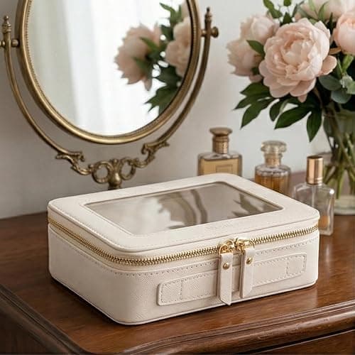 Aveniee Clear Makeup Bag Organizer, Travel Toiletry Bag Cosmetic Case for Women, Make Up Skincare Pouch Car Organizer Bag with Zippers for Essentials,White,Medium Classic thumbnail 9