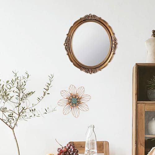 Funerom 12.8 x 14.3 inch Vintage Decorative Wall Mirror, Hanging Mirrors for Bedroom Living-Room Dresser Decor, Oval (Antique Gold) thumbnail 2