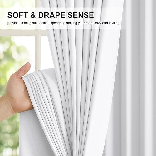 NICETOWN 100% Blackout Curtain Panels, Rod Pocket Window Curtains with Black Liner for Nursery, 84 inches Drop Cold and Full Light Blocking Draperies (White, 2 Pieces, 52 inches Wide Each Panel) - 52"W x 84"L (Pack of 2) - Pure White thumbnail 6