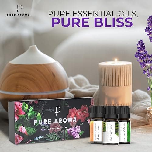 Essential Oils Set by Pure Aroma - Top 6 Aromatherapy Oils Gift Set-6 Pack, 10ml (Eucalyptus, Lavender, Lemongrass, Sweet Orange, Peppermint, Tea Tree) thumbnail 3