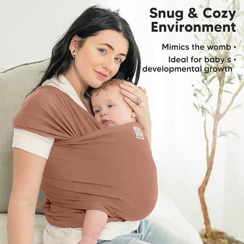 KeaBabies Baby Wrap Carrier - All in 1 Original Baby Carrier Newborn to Toddler Sling, Easy to Wear, Hands Free Bonding, Lightweight, Breathable Infant Wraps (Terracotta) thumbnail 6