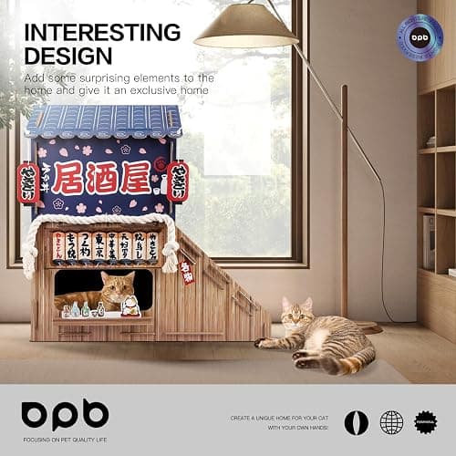 opbodqo Cardboard Cat House for Indoor Cats,Cat Bed with Cat Toys,Cat Tunnel with Cat Scratching Posts,Large Cat Houses & Condos,Suitable for Kitty of All Weights(29.5inx28.5inx18in) thumbnail 7