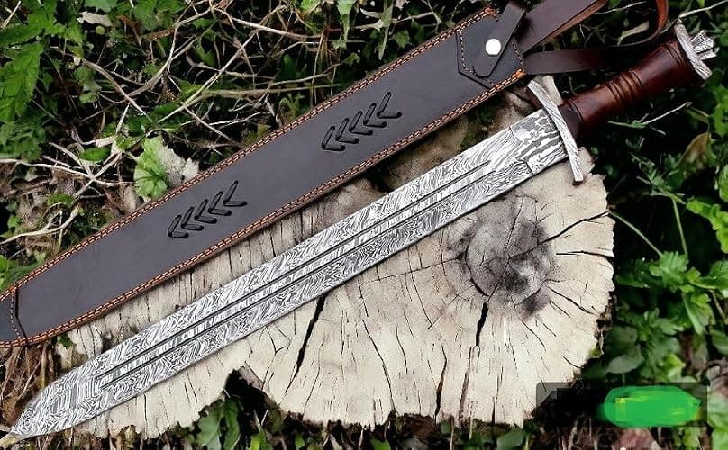 Custom Hand Forged Damascus Steel Swiss Dagger Sword Viking Gladius Double Edge Sword Gladiator Blood Grooved Sword thumbnail 2