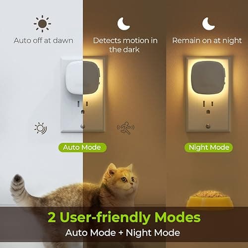 AUVON Plug-in LED Backlit Night Light with Motion Sensor & Dusk to Dawn Sensor, 2700K Soft Warm White Nightlight with 1-50lm Dimmable Brightness for Adults & Kids' Bedroom, Bathroom, Hallway (4 Packs) thumbnail 3