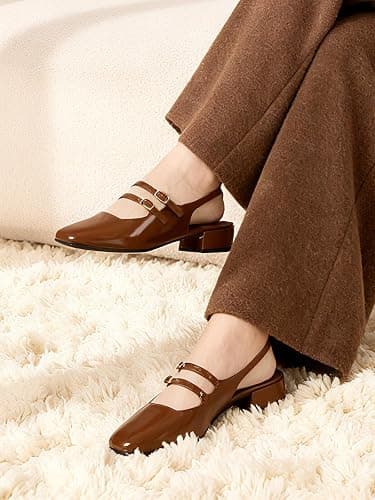 Mostrin Mary Jane Shoes Women Slingback Chunky Low Heels for Women Closed Rounded Toe Ankle Strap Pumps Daily Wedding Party Dress Shoes thumbnail 7
