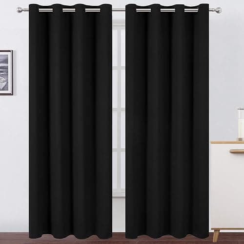 LEMOMO Blackout Curtains 52 x 84 inches Long Black Curtains Set of 2 Panels Thermal Insulated Room Darkening Curtains for Bedroom - Image 1
