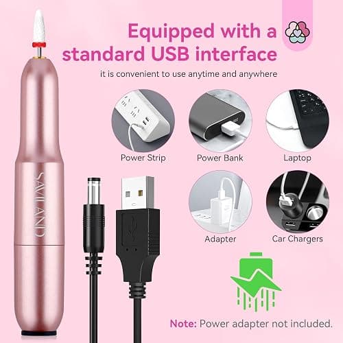 SAVILAND Electric Nail Drill: 2025 Electric Nail File Rose Efile Nail Drill Professional Manicure with 6PCS Nail Drill Bits Portable Nail File & Salon Use Manicure Pedicure at Home thumbnail 7