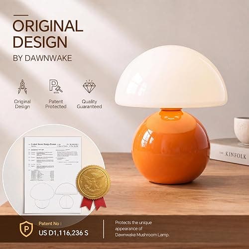 Dawnwake Mushroom Lamp Table Lamp for Bedroom-Small Desk Table Lamps,Orange | 8.7" Mid Century Modern Table Lamps for Living Room Bedroom Decor,Cute Ceramic Lamps for Mushroom Home Room Decor,Glass Shade thumbnail 5
