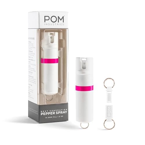 POM Pepper Spray Keychain, Quick Key Release for Instant Access, Flip Top Safety, Maximum Strength OC Formula with UV Marking Dye, 25 Bursts, 10 ft Range, 0.5 fl oz - Image 1