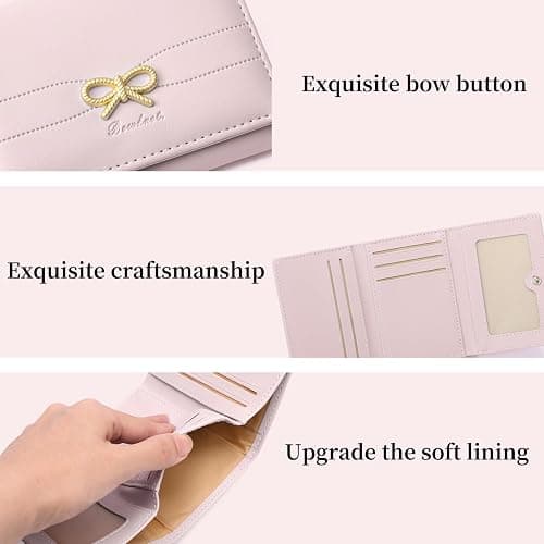 RNIEGA Small Wallets Girls Cute Coquette Bow Wallet Women Aesthetic Credit Card Holder with ID Window, Pink thumbnail 7