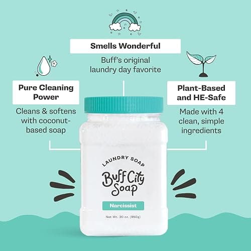 Buff City Soap - Plant Based Powder Laundry Soap - Made With 4 Simple Ingredients & No Harsh Chemicals - Sandalwood, Patchouli, Raspberry, & Peach Scented Laundry Detergent Powder - Narcissist thumbnail 3