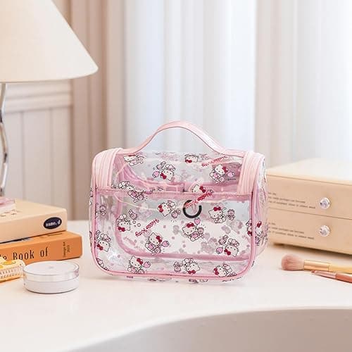 GQYAYQG Cute Makeup Bag, Cartoon Toiletry Bag, Transparent Makeuo Bag, Handheld Zippered Travel Cosmetic Bag, The Best Gifts for Women (pink) thumbnail 2