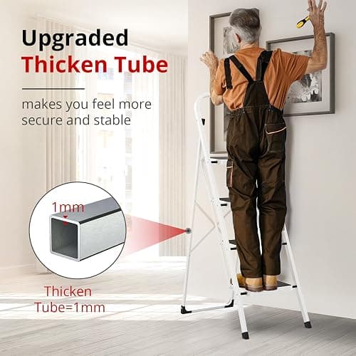 HBTower Step Ladder Folding Step Stool for Adults with Anti-Slip Pedal,330 lbs Capacity for Kitchen, Home,White thumbnail 6
