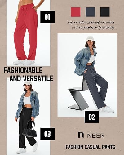 Neer 3 Pack Women's Sweatpants with Pockets, High Waisted Casual Yoga Pants Cozy Lounge Drawstring Loose Wide Leg Jogger thumbnail 6