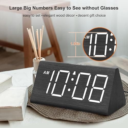 DreamSky Wooden Digital Alarm Clocks for Bedrooms - Electric Desk Clock with Large Numbers, USB Port, Loud Alarm for Heavy Sleepers, Adjustable Volume, Dimmer, DST, Wood Décor Gifts, Adapter Powered thumbnail 3