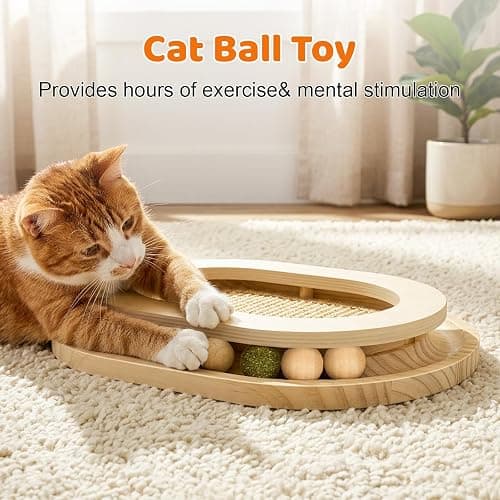 Chuiendi Cat Scratcher, Natural Sisal Cat Scratcher Pad & Interactive Kitten Toy with Ball Track and Catnip Ball for Indoor Chasing, Hunting, Mental and Physical Exercise, Puzzle for Small Cats thumbnail 4