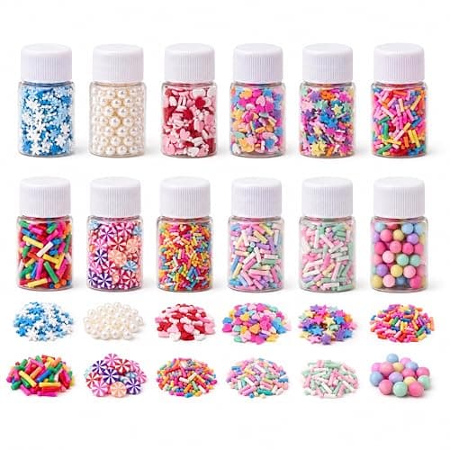 Fake Sprinkles for Crafts, 12 jar 180g Polymer Clay Slices Nail Charms - A | Non-edible faux candy mix-ins for resin crafts, slime add-in, nail art, shaker cards, phone cases, scrapbooks, DIY decor - Image 1