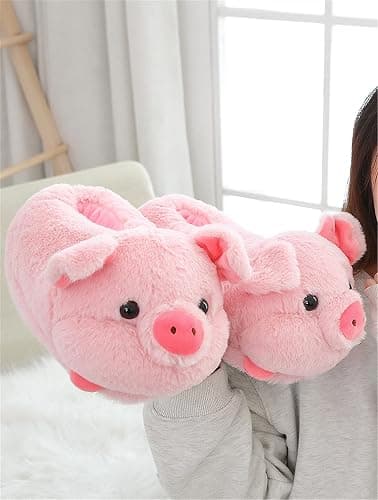 Cute Pig Cartoon Animal Home Furry Slippers - Women's Warm Winter Slippers thumbnail 4