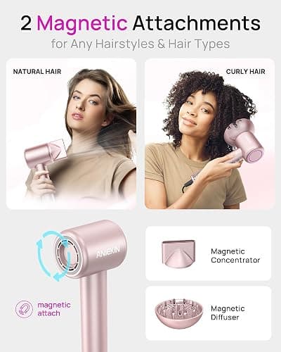 Hair Dryer, High-Speed Ionic Low Noise Blow Dryer with Brushless Motor for Fast Drying, Thermo-Control Quiet Compact Hair Blow Dryer with Magnetic Diffuser for Curly Hair for Home Travel Salon thumbnail 5