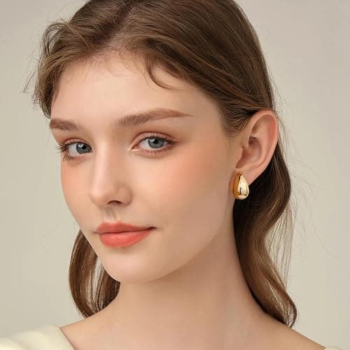 Gacimy Teardrop Earrings Dupes for Women 14K Gold Plated, Chunky Drop Earrings for Women with 925 Sterling Silver Post thumbnail 7