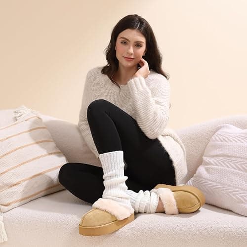 OOW Fuzzy Platform Slippers for Women - Women's Casual Winter House Slippers - Brown, Faux Fur & Shearling Blend - Women's Size thumbnail 8