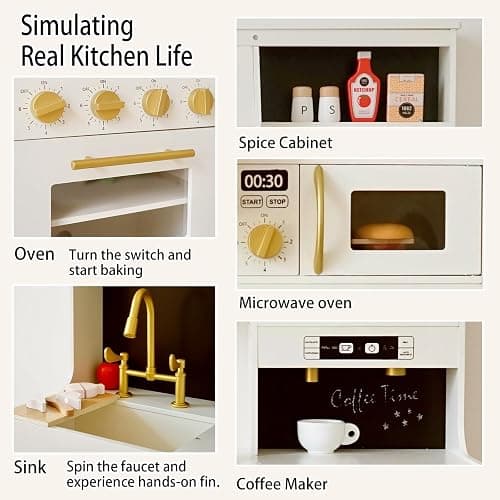 inFUNSAME Play Kitchen for Kids with Various Interactive Toddler Kitchen Play Features and 19 Pcs Pretend Wooden Kids Kitchen playset Accessories, Toy Kitchen Set for Boys and Girls Ages 3+ thumbnail 2