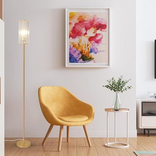 HMVPL Gold Floor Lamp for Living Room, Brass Pole Standing Lamp with K9 Crystal Shade, Modern Corner Standing Lamp for Bedroom with On/Off Switch, Elegant Crystal Tall Lamp for Office Kids Girls Room thumbnail 8