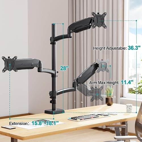 MOUNT PRO Triple Monitor Mount for Max 32" Computer Screen, Adjustable 3 Monitor Desk Mount, up to 19.8lbs Each, Gas Spring Three Display Arm with Tilt Swivel Rotation, VESA Mount 75x75/100x100mm thumbnail 7