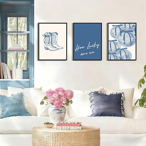 3 Pcs How Lucky Are We Canvas Wall Art Blue Disco Bows Posters Coastal Cowgirl Pictures Print Girly Western Wall Art Aesthetic Dorm Decor for Girls Room Bedroom Living Room Apartment Bathroom Decoration 12*16In Unframed thumbnail 2