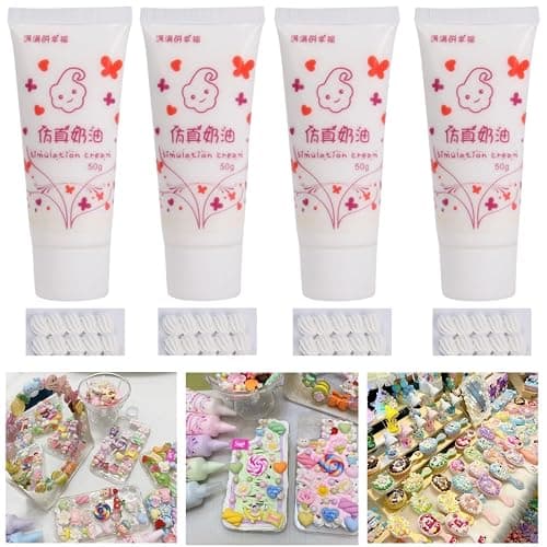 Cream Glue for DIY Crafts, 4pcs (50ml Each) White Decoden Cream DIY Phone Case Kit with 4pcs Piping Tips, Perfect for Handmade Crafts and Decorations (White) - Image 1