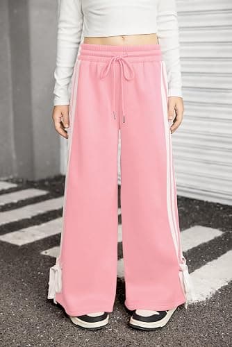 IIMMER Girls Winter Trendy Striped Side Baggy Track Pants Cute Bowknot Y2K Wide Leg Sweatpants 5-14 Years thumbnail 2
