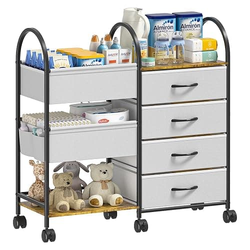 ONWAYHOME Baby Diaper Caddy Organizer Cart with Wheels, 4-Tier Rolling Diaper Cart with Dividers and Drawers, Multi-Layer Nursery Storage for Diapers & Baby Essentials - Image 1