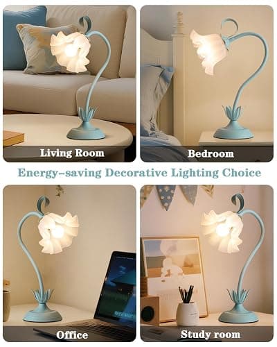 WERFOP Flower Table Lamp Cute Desk Lamp for Bedroom Home Decor (Blue) | LED Reading Lamp with 3 Color Modes for College Dorm Room Nightstand & Living Room thumbnail 5