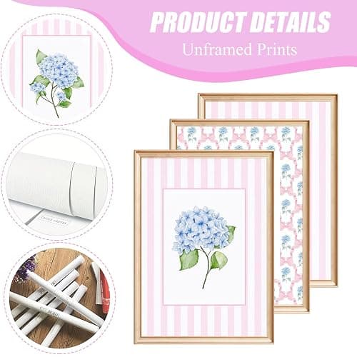 3Pcs Unframed Pink And Blue Hydrangea Wall Art Trendy Preppy Coquette Canvas Posters Prints How Lucky Are We Pictures Wall Decor for Girly Room Bedroom College Apartment Home Decorations(16L"x12W"Poster) thumbnail 8