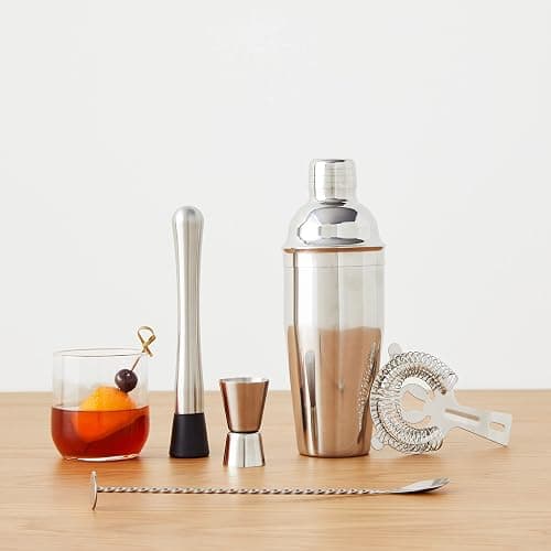 Amazon Basics Barbesteck Set, 710-ml-Shaker, Sieb, Jigger und Muddler, 5er-Pack, Edelstahl - 5 Stück thumbnail 2